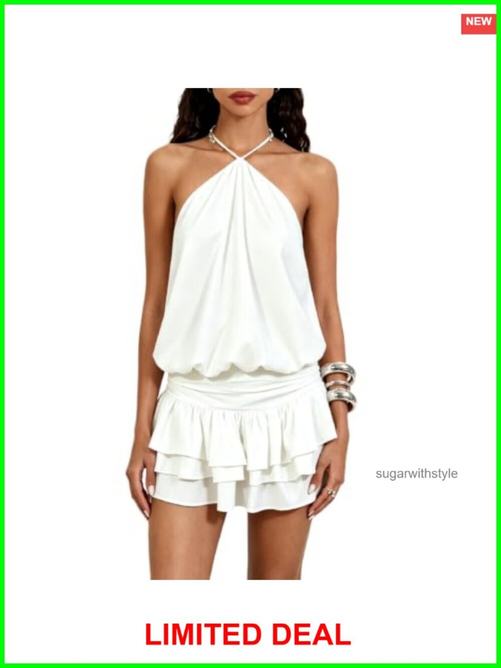 Halter Y2K Mini Dress Sleeveless Tie Backless Ruffle Chiffon Romper